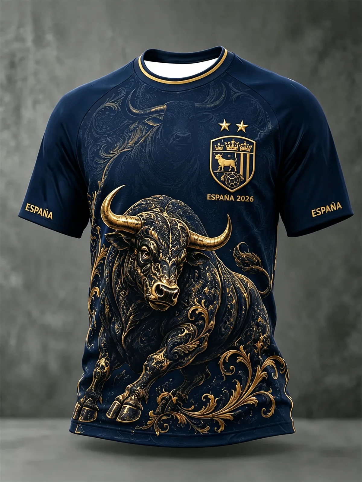 Men Spain Espana 2026 Bull 3D Print Soccer Jersey Short Sleeve Crew Neck Football Fan Sports Training Casual Tee Top