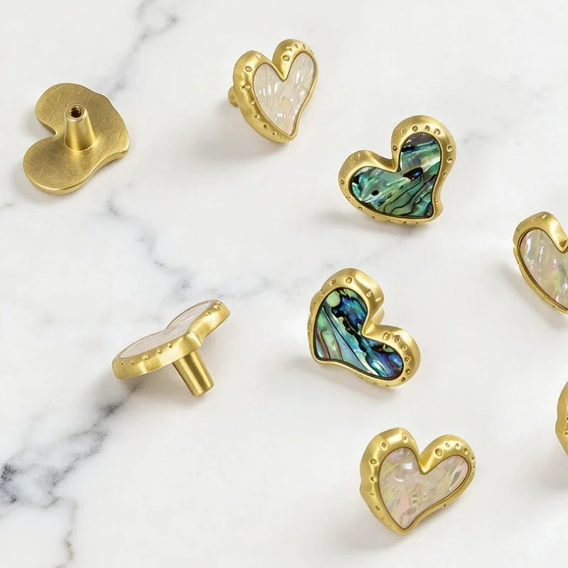 Kids Furniture Dresser Cabinet Door Handle Natural Shell Knobs Brass Drawer Pulls Modern Heart Shaped Wardrobe Cupboard Handles