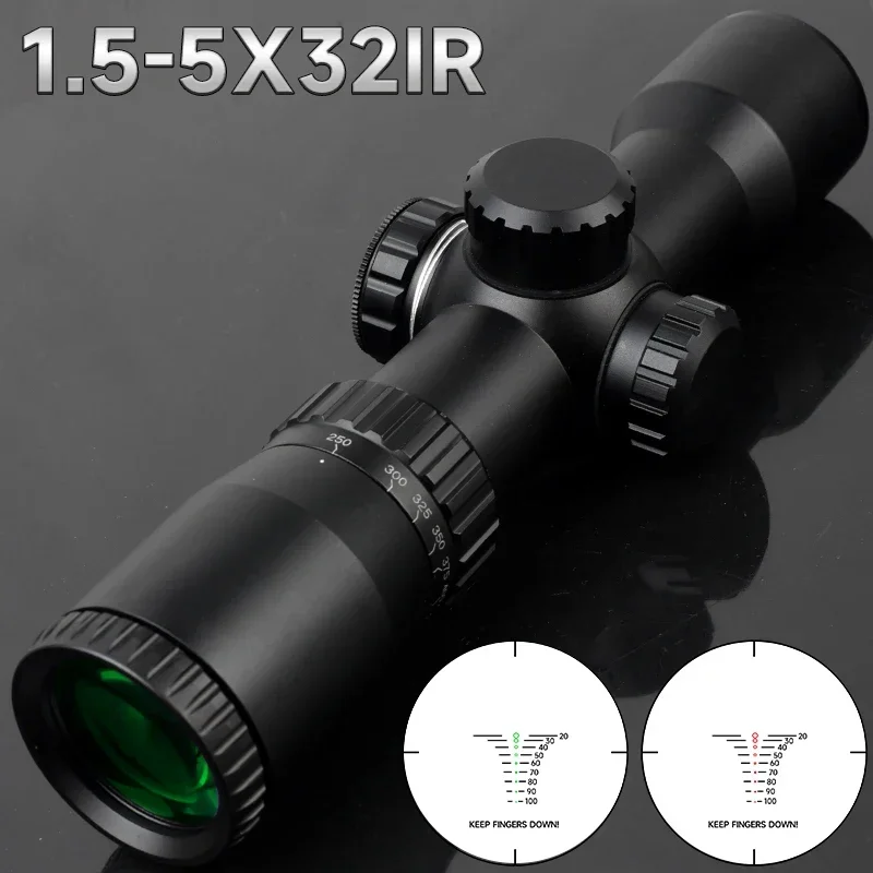 

1.5-5X32 Hunting Riflescope Tactical Red Green Range Finder Reticle Sight Fits 11mm/20mm Rail Mount