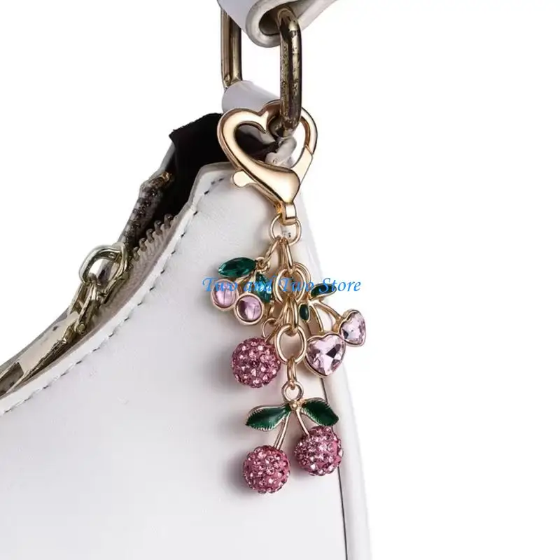 HX6F Elegant Sturde Alloy Lovely Cherrys Charm Pendant Lock Keyring Fashion Accessory for Stylish Girls Women Ladies