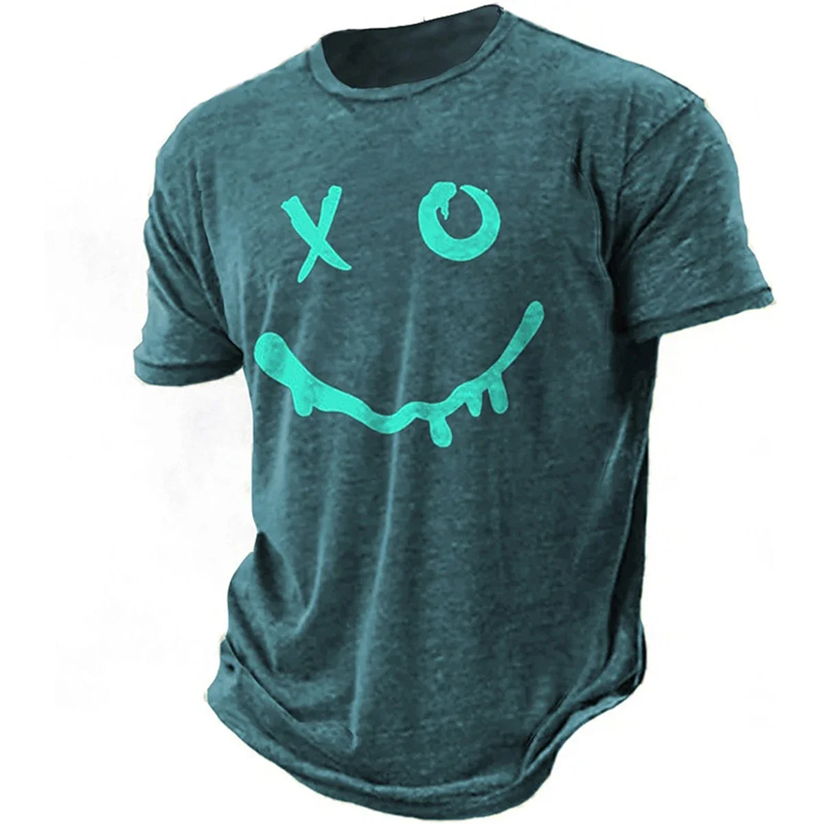 

Men's Evil Face Printed T-shirt Summer O-neck Short Sleeve Loose Simple Street Trend Unique Eye Catching Top