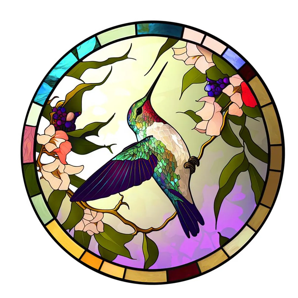 Hummingbird Stained Glass Window Hanging Flower Sun-catcher With Metal Chain For Garden Home Wall Decor Ornament