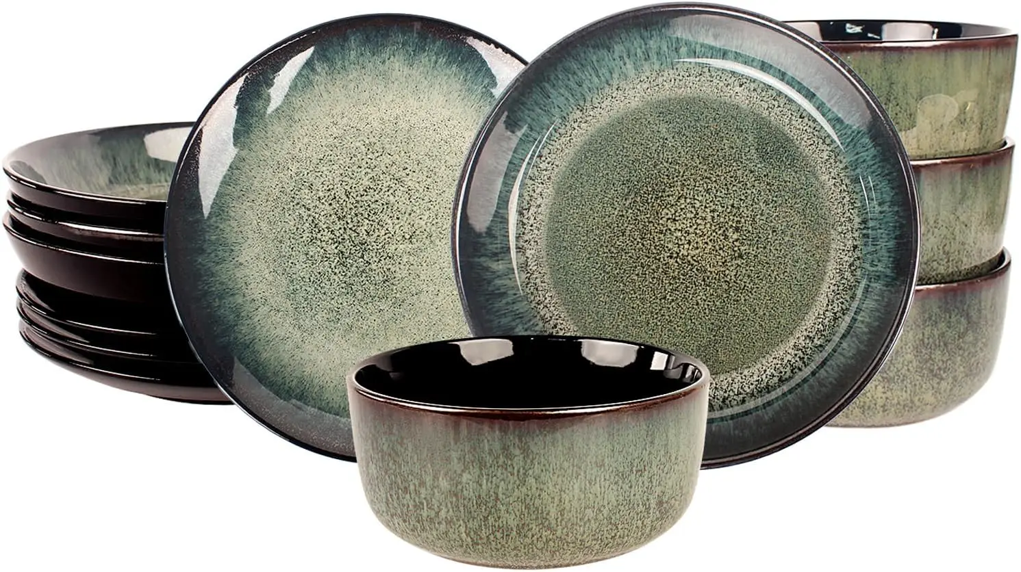 

Dinnerware Sets(12Pcs) Serves for 4, Reactive Glaze Plates and Bowls Set with 7.9"Small plates,8.3"Salad Plates,5.5"bowls, Moder