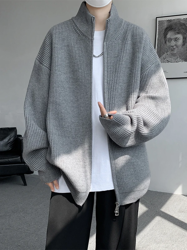 

American Sle Heavyweight Open Cardigan Sweater Men's Loose Lazy Sle Stand Collar Knittedwear Autumn New Faion Outerwear