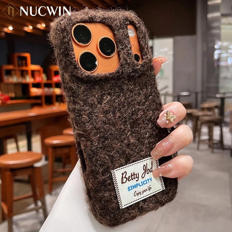 Winter Warm Cute Sweet Plush Knit Phone Case For iPhone 17 16 15 14 13 Pro Max Label Retro Art Flann
