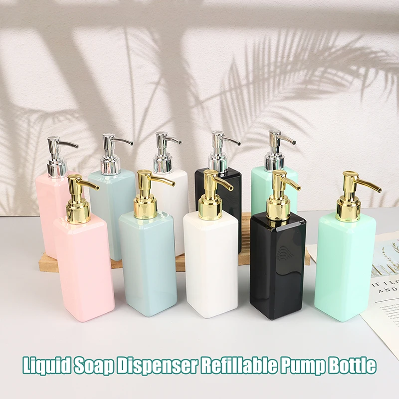 Dispenser di sapone liquido da 250 ml Pompa riutilizzabile Bottiglia quadrata Accessorio per il bagno Shampoo Balsamo Contenitore Salone di bellezza