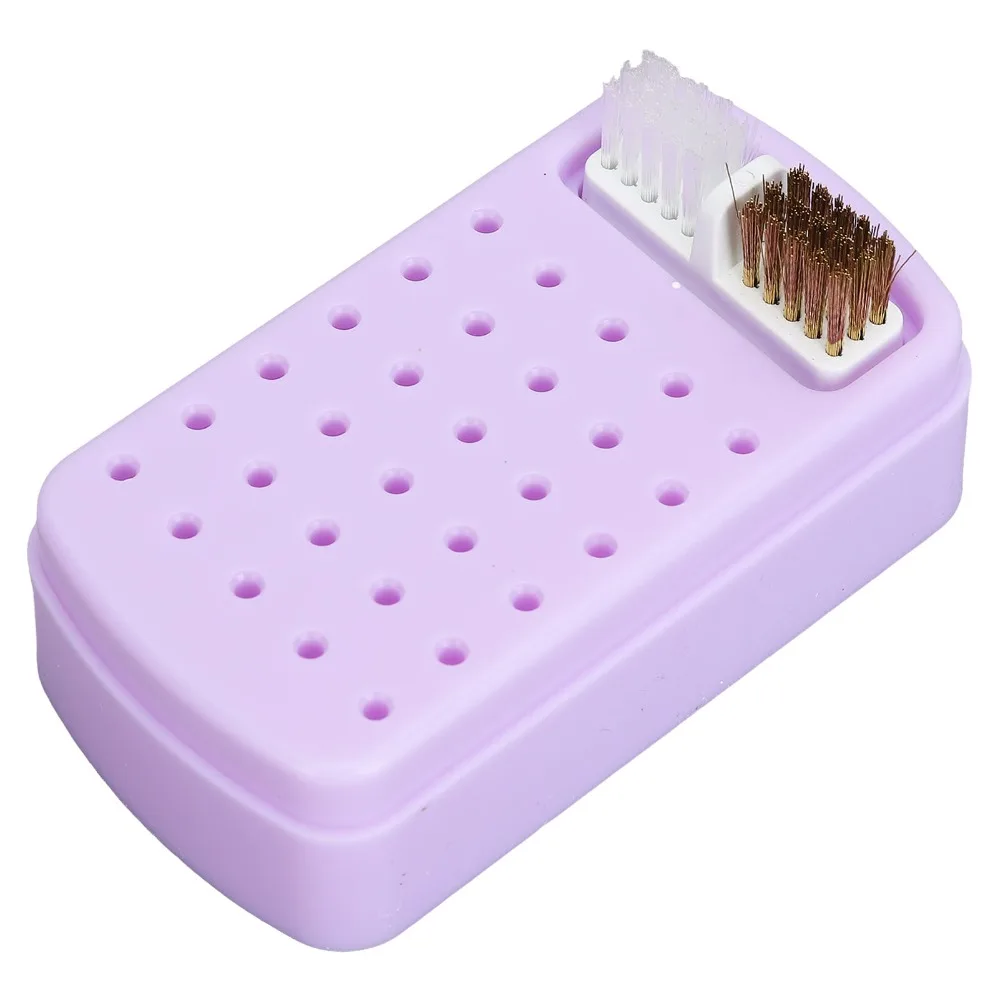 30 Holes Nail Drill Bit Holder Dustproof Cleaning Brush Nail Drill Bit Container Double Brush Design