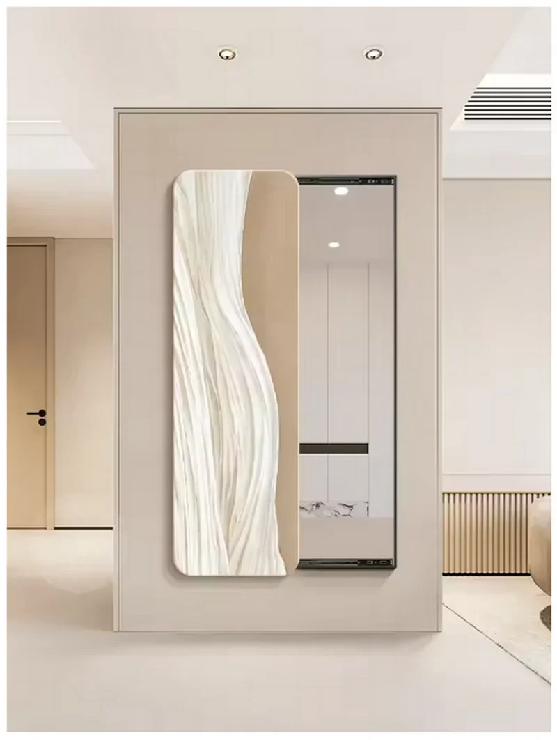 Hidden push-pull full-size mirror decorative painting cream wind mirror invisible living room mural