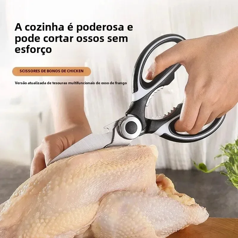 1/2 PCS Multi-Purpose Stainless Steel Kitchen Scissors, Chicken Bone Cutter with Lid, Can Open Nut Cutting Tool view 4