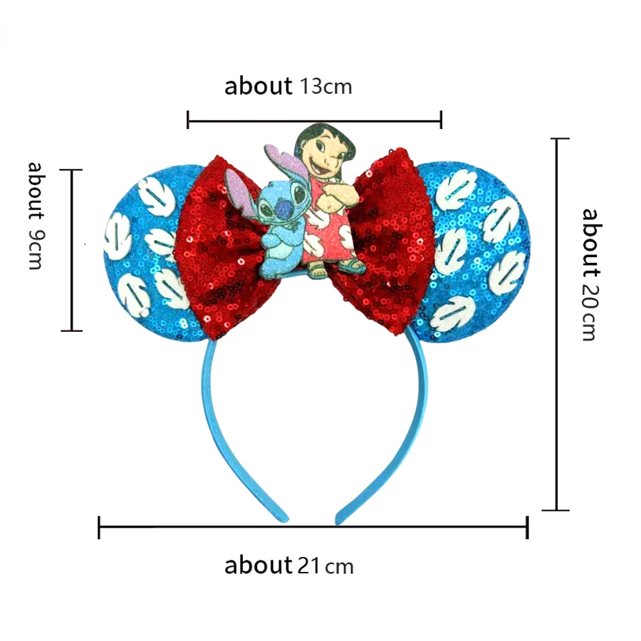 2024 Mickey Mouse Ears Headbands Women Party Hair Accessories Cartoon Lilo Stitch Headband for Girls Kids Sequins Bow Hairband