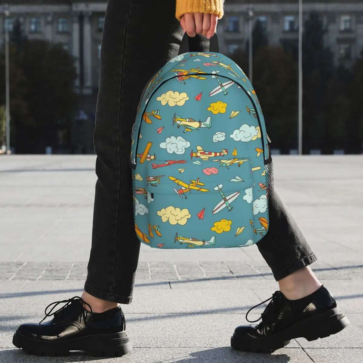 Cartoon Airplane Aviation Themed Backpack Student BookBag Kids School Bag Computer Shoulder Bags for Men Women