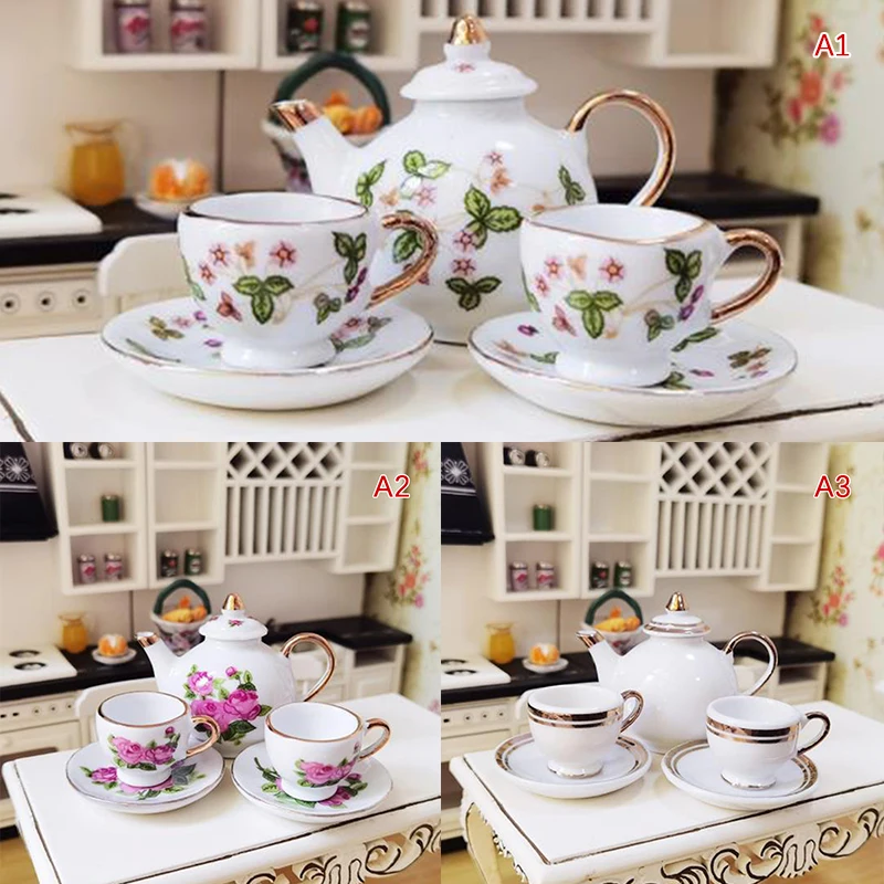 

1Set Doll House Miniature Porcelain Tea Cup Set Tableware Kitchen Dollhouse Teapot DIY Toys Kid Gift 1/6
