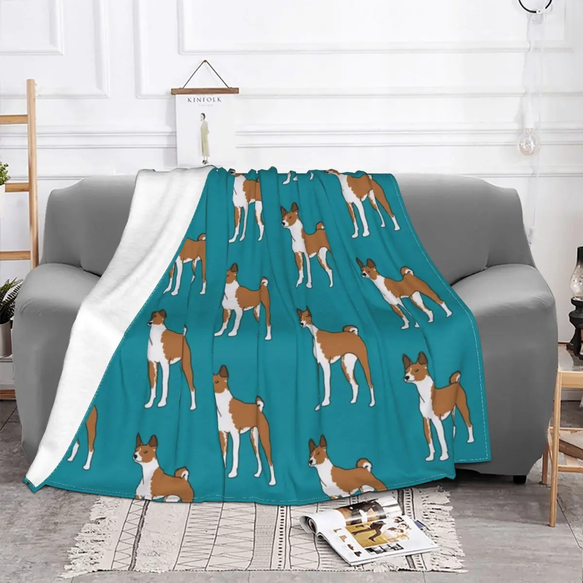 Funny Basenji Poodle Blankets Dog Animal Print Fleece Funny Warm Throw Blankets for Home Winter