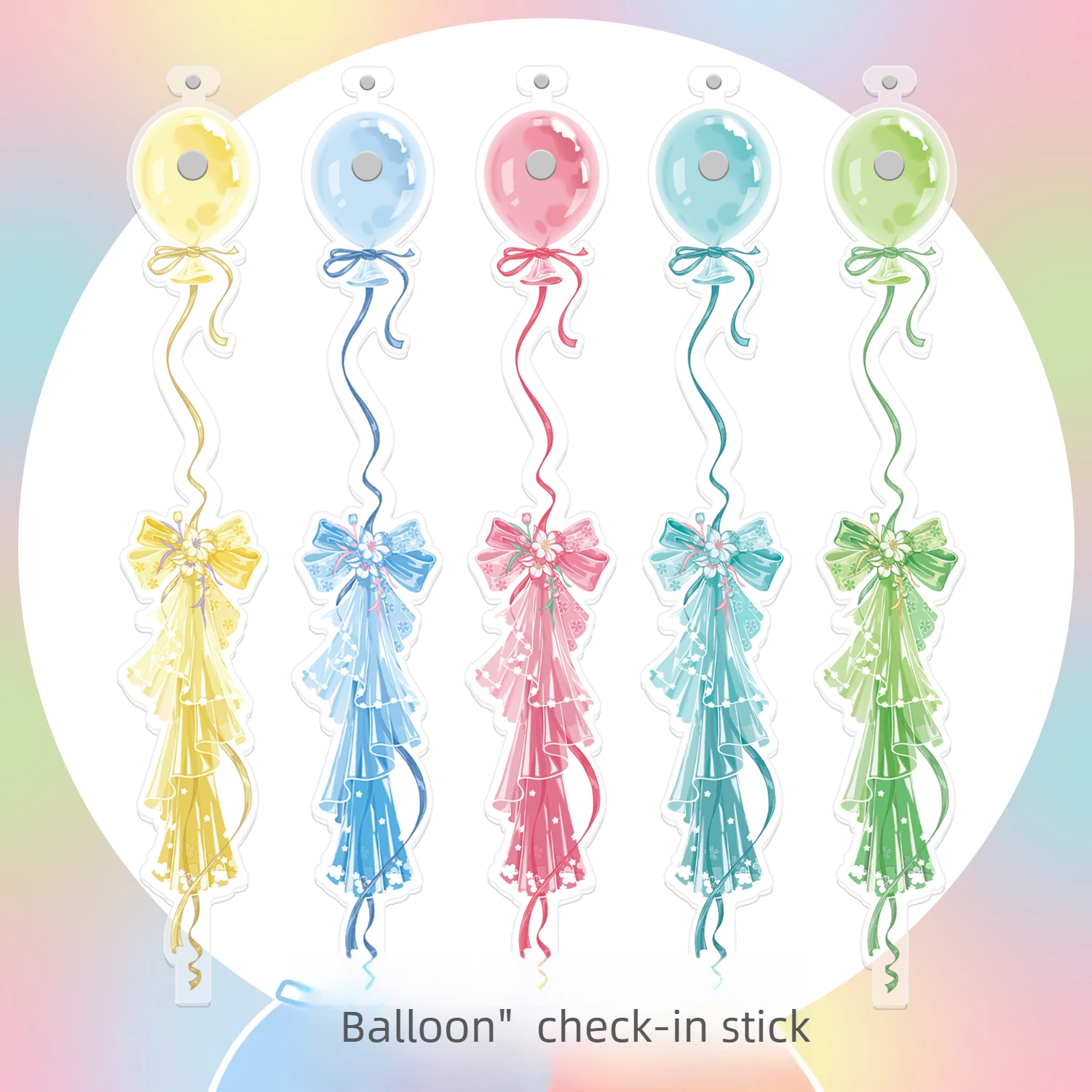 Sweet Pastel Balloon Ribbon Magnetic Badge Shooting Stick, Acrylic Round Pin Display Wand, Kawaii Anime Otaku Photo Prop Decor