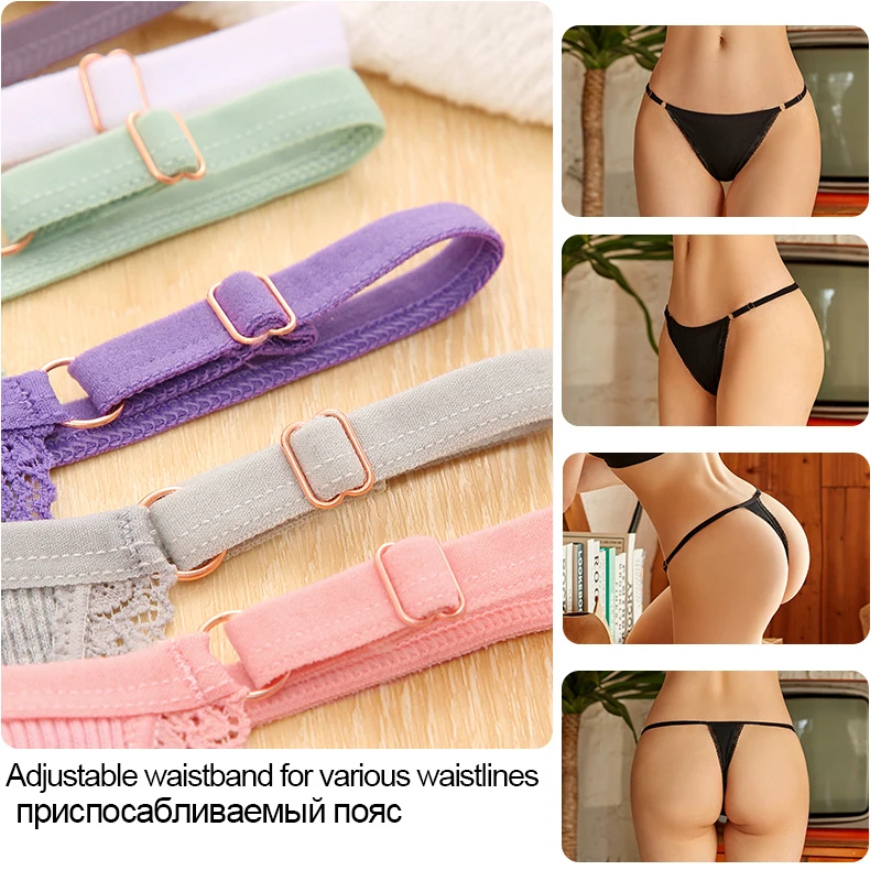 FINETOO 4PCS/Set Adjustable Waist Sexy G-string Panties Cotton Women\'s Underwear Girl Female Pantys Bikini Lady Thongs Lingerie