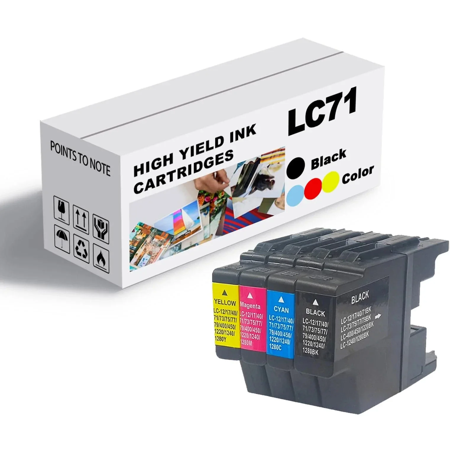 Black and Color Ink Printer Cartridge for Brother J6910DW, Multi-color, LC71