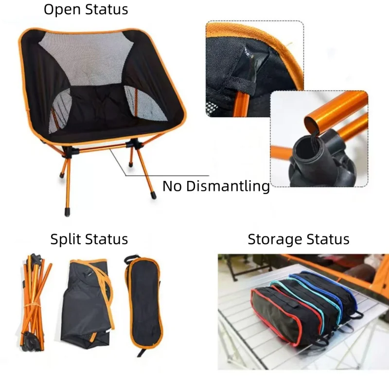 Portable Outdoor Folding Chair Lightweight Moon Chair Mesh Breathable Back Chair For Camping Barbecue Fishing Hiking