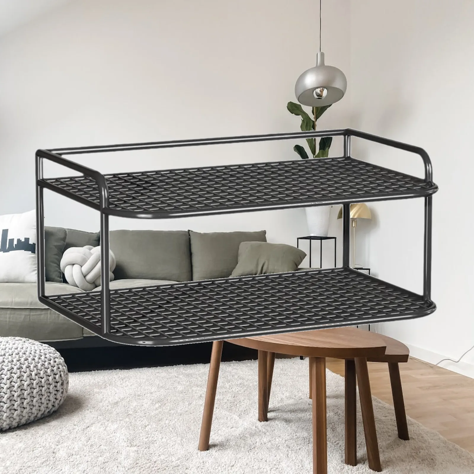 Wall Mount Floating Shelf Metal Compact Two Tier Space Saving Sturdy Holder for Router and Dvd Player