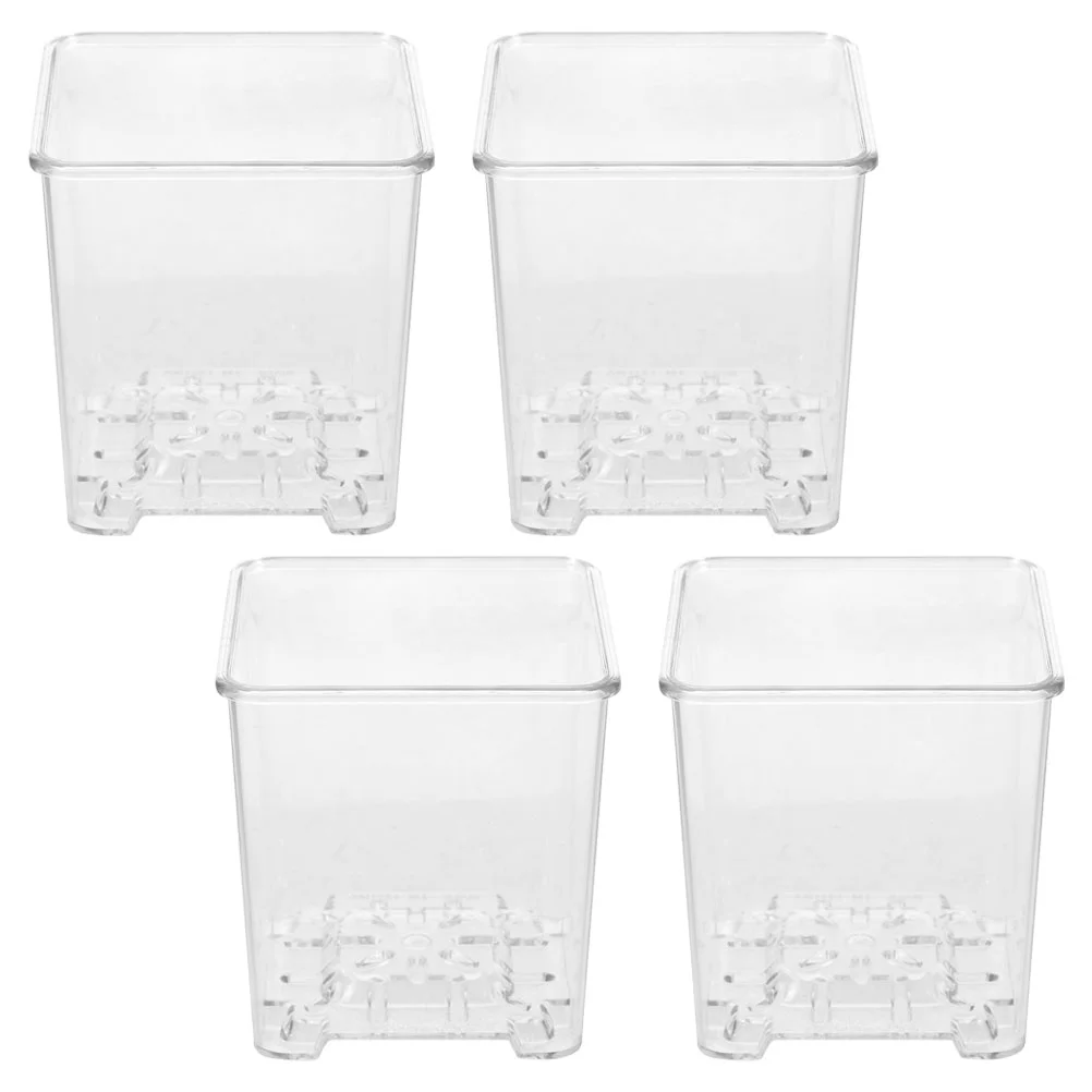 

4 Pcs Highly Transparent Flower Pot Gardening Plant Containers Square Pots Planter Orchid Clear Breathable