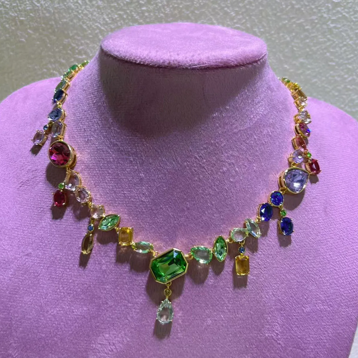 Candy Collection Blue Choker Necklace Earring Bracelet Charms Colorful Tassel Necklace Large Crystal Luxury Set Party Gift Women view 6