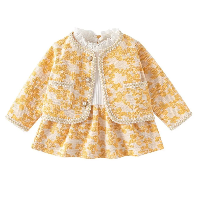 

Весенне-осенняя одежда для новорожденных девочек, корейская мода, милые топы с длинными рукавами и цветами + белое платье принцессы, комплекты и наряды для малышей B039