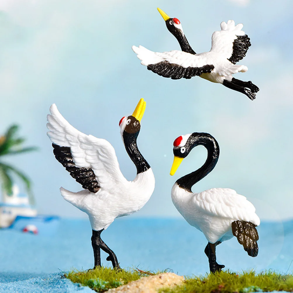 3 Pcs Animal Simulated Red-crowned Crane Decor Fish Tank Accessories Resin Micro Landscape Adornment