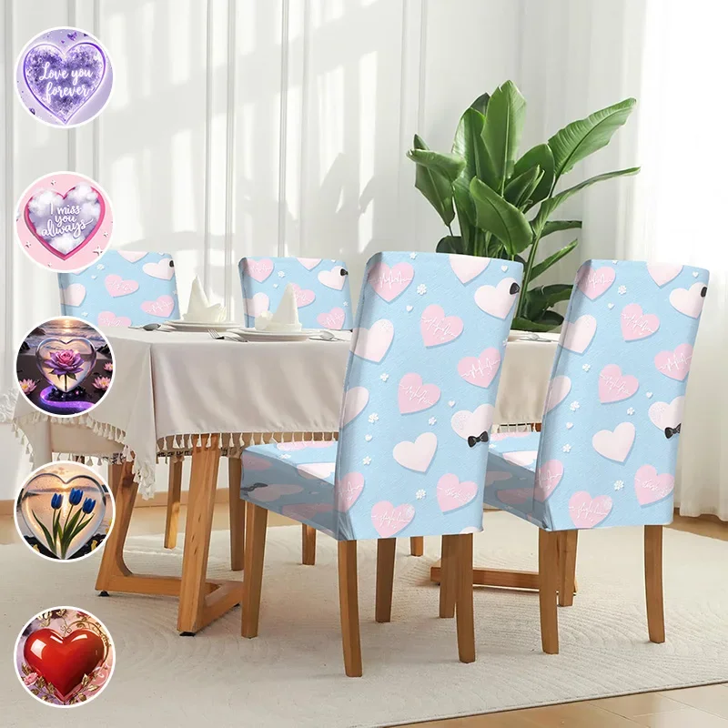 

High Elastic Chair Cover, Romantic Heart Print, Home Removable Dining Chair Cover
