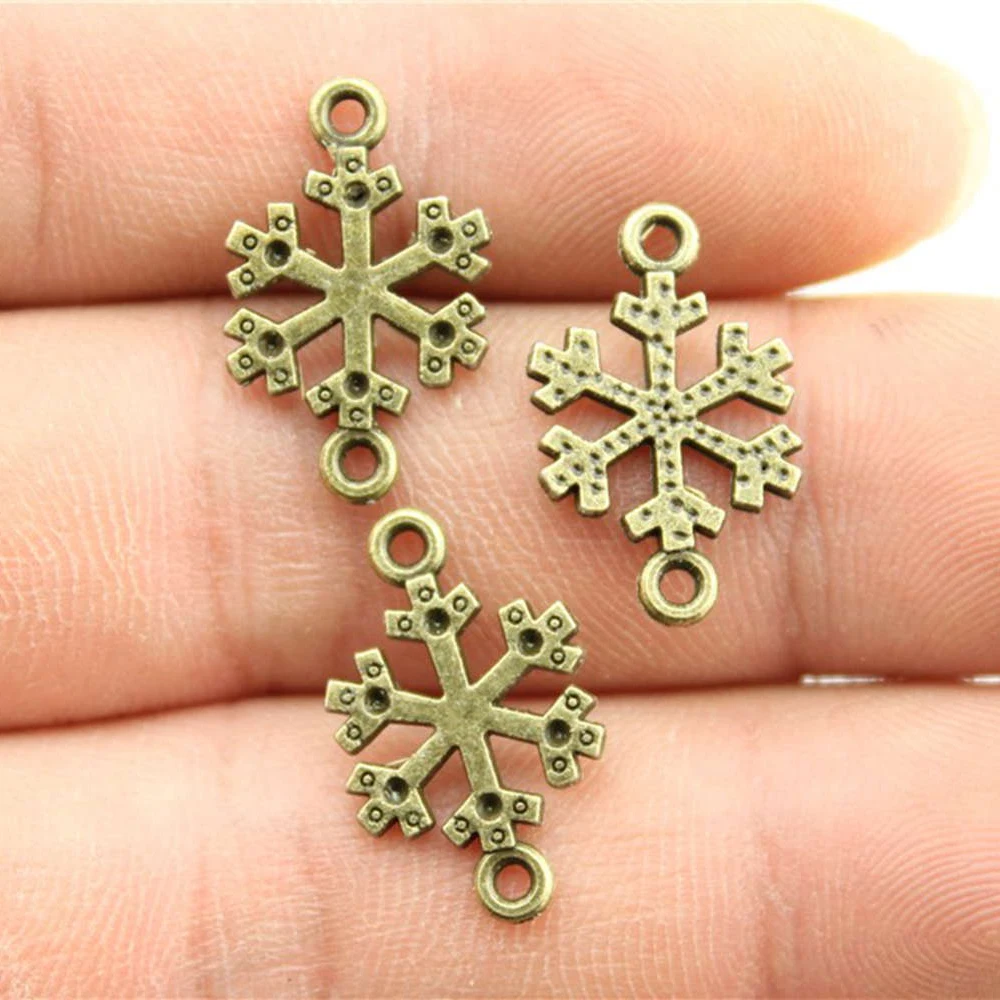 WYSIWYG 10pcs 22x14mm Snowflake Connector Charms For Jewelry Making Antique Bronze Color Charms Pendants Jewelry Accessories