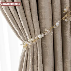 Retro New Chinese Simple Bronzing Velvet Curtains for Living Room Bedroom High Blackout Thickening Floor-to-ceiling Window