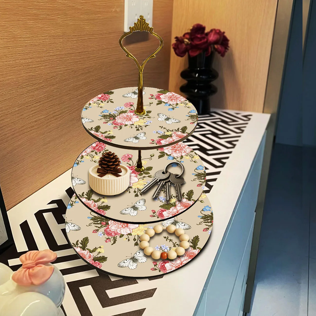 3-layer wooden cake rack, decorated with sturdy cake trays, widely used for detachable dessert display, rack for dried fruits