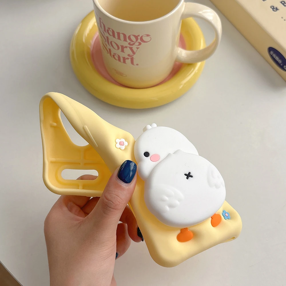 Niedliche 3D-Enten-Handyhülle mit Ständer für iPhone 17 16 15 14 13 12 Pro Max, stoßfeste weiche Silikonhülle mit Halterung – Detail 3