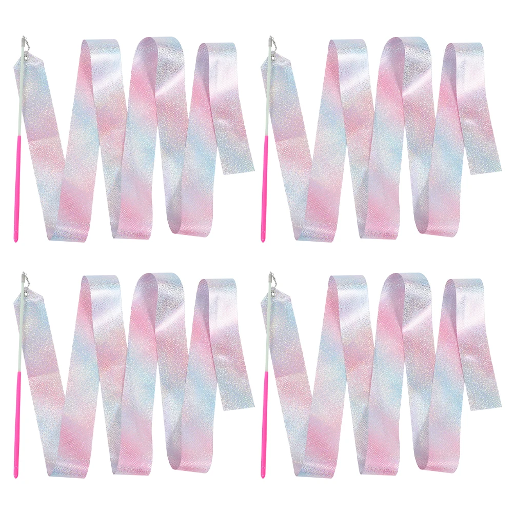 

4pcs Glitter For Kids 2M Rhythmic Gymnastics Ribbons Twirling Wands Gymnastics Streamers Ribbon Streamers Kids Dance Ribbon Art