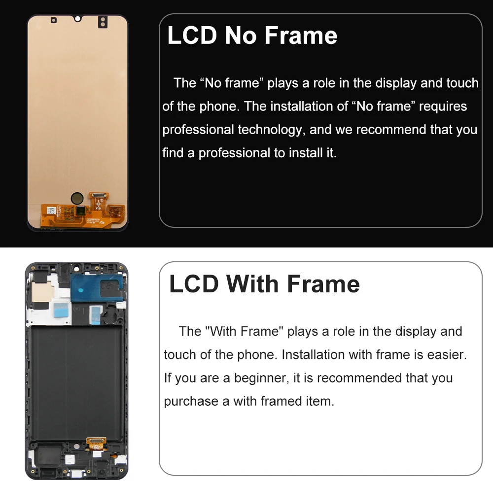 Super AMOLED A50 A505 A505F LCD Screen Parts for Samsung Galaxy A50 Lcd Display Touch Screen Digitizer Replacement with Frame