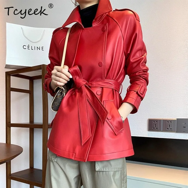 Tcyeek Genuine Leather Jackets for Woman Korean Style Lace-up Sheepskin Women Coats Autumn New Jackets Women Clothes 2026 Casaco