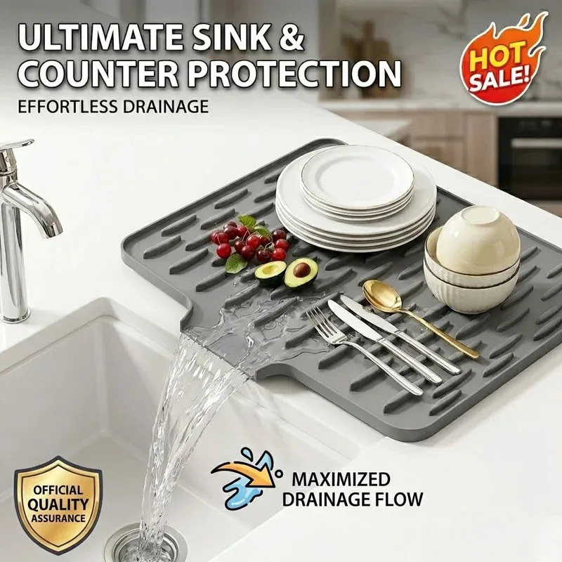 Premium Food Grade Silicone Dish Drying Mat Non Slip Drain Lip Design Easy To Clean Multi Use Pad Protect Kitchen Countertop Sur