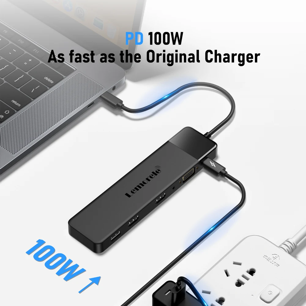 Imagem -03 - Lemorele-hub Dual Usb Hub tipo c Adaptador Hdmi 4k 13 em Splitter Vga Usb 3.0 Dock Pd100w para Macbook Pro Air m2 Hub Usb c