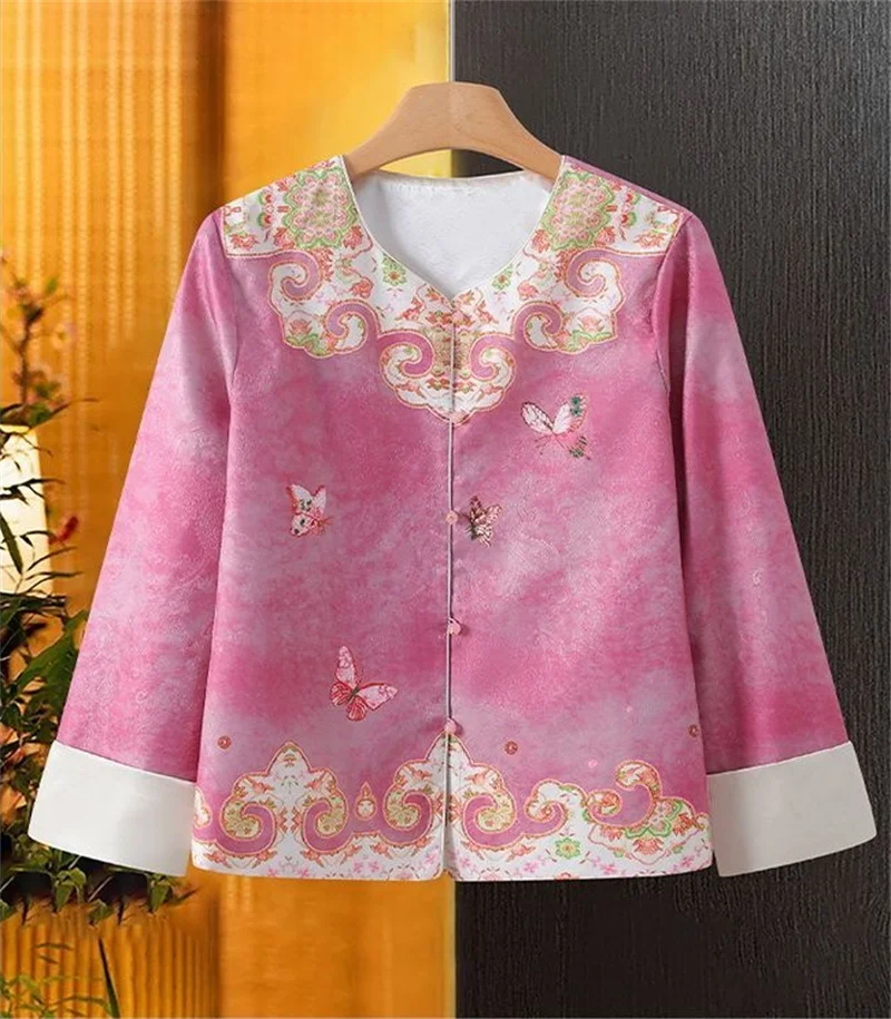 Chinese Style Jacket Women's Coat Tops Rose Red Yellow Purple Spring Autumn Retro Fashion Gradient Printed Jacket Outerwear