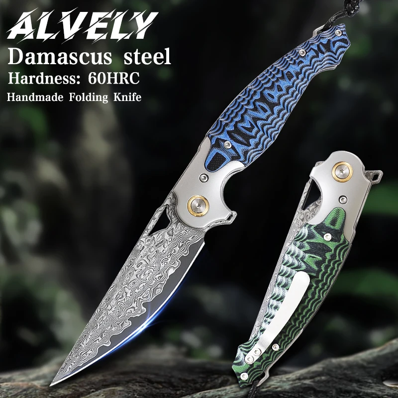 

Men's EDC folding knife, Damascus steel pocket knife, pocket clip, adventure hunting survival knife, outdoor survival knife