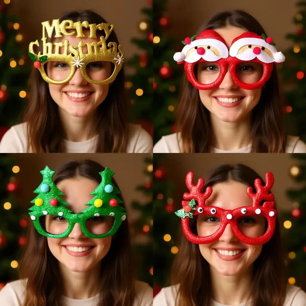 

4pcs/set Christmas Glasses Glitter Party Eyeglasses Kids Xmas Costume Accessories Holiday Photo Props Decorations Gifts