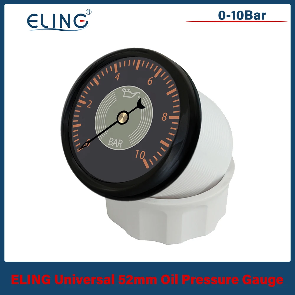 

ELING Newest Boat Universal 9-32V 52mm 0-10Bar Signal Oil Pressure Gauge with Red Yellow Backlight for Car Yacht