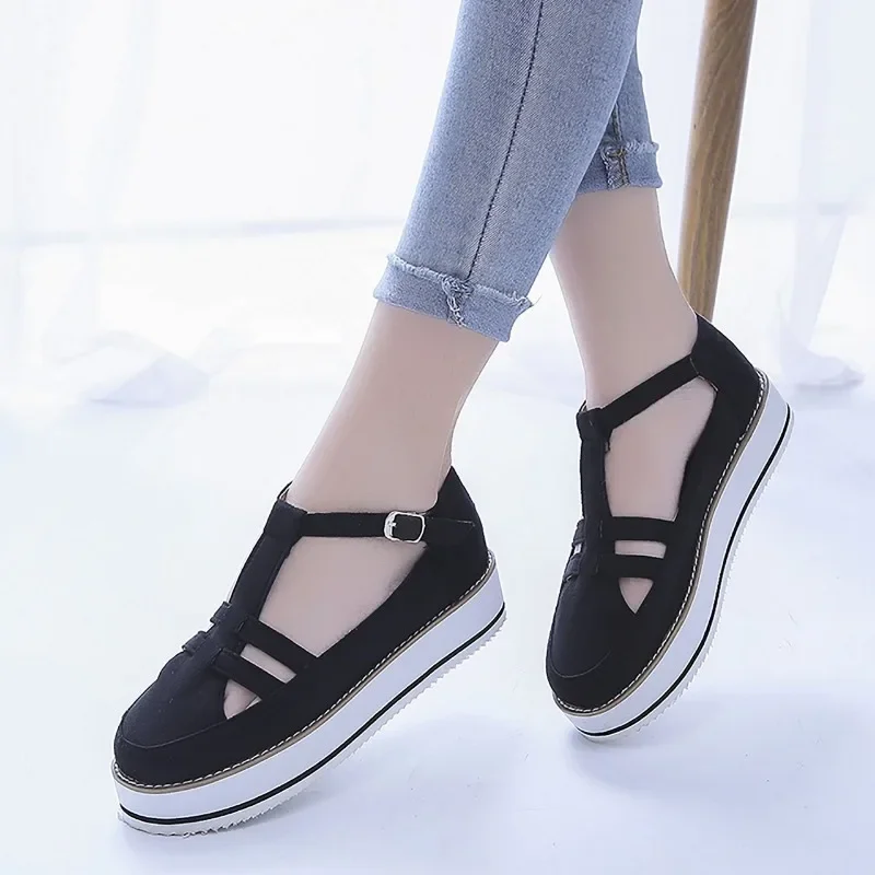 Zapatos Deportivos informales con cuña de malla transpirable para mujer, zapatillas vulcanizadas antideslizantes con plataforma, talla grande 42, novedad de verano, 2024