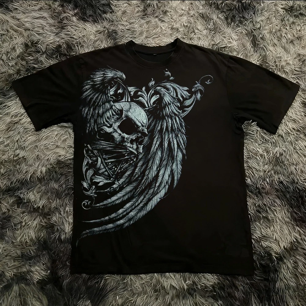 

Summer Classic Y2K Gothic Style T-shirt Print Oversized T Shirt High Street Shirts Round Neck Cotton Tops Mens Women T Shirt Tee