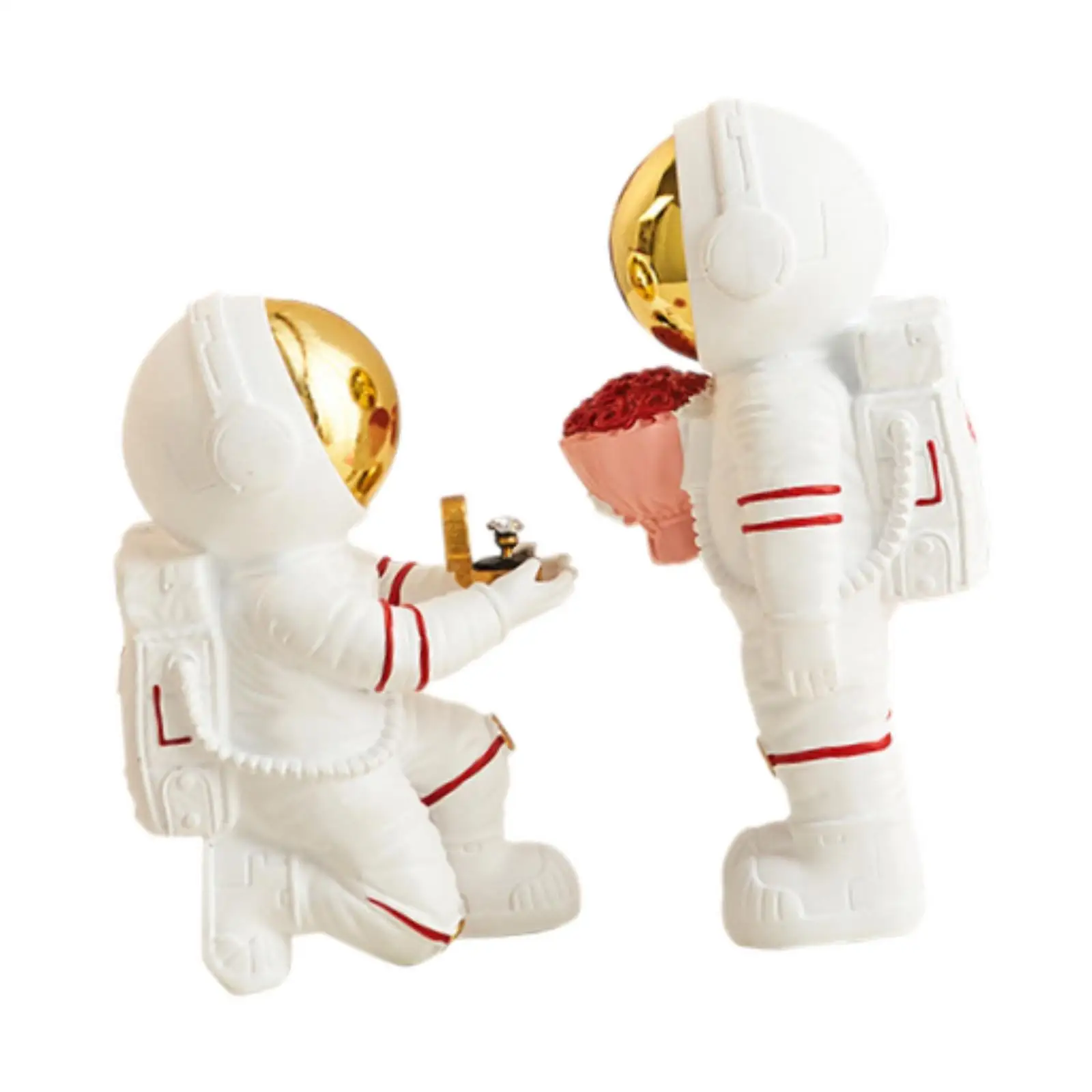 2Pcs Astronaut Proposal Statue Resin Sculpture Gift Artwork Crafts Wedding Christmas Tabletop Ornament for Table Centerpieces