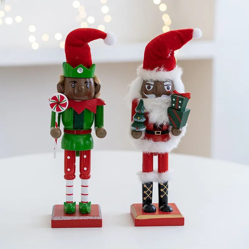 2pcs Elderly Elf Wooden Creative Nutcracker Soldier Ornament 27cm Christmas Living Room Foyer Wine Cabinet Decoration Ornament