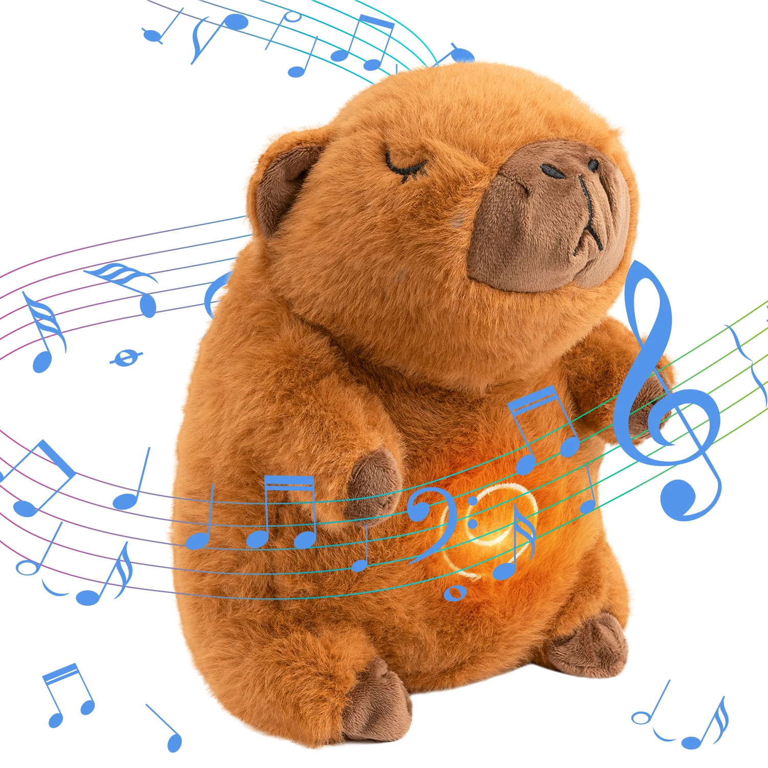 การหายใจตุ๊กตาสัตว์ Capybara Plush สําหรับความวิตกกังวลผู้ใหญ่นอนด้วยการหายใจที่สมจริง Motion ไฟเพลงของขวัญวันเกิด