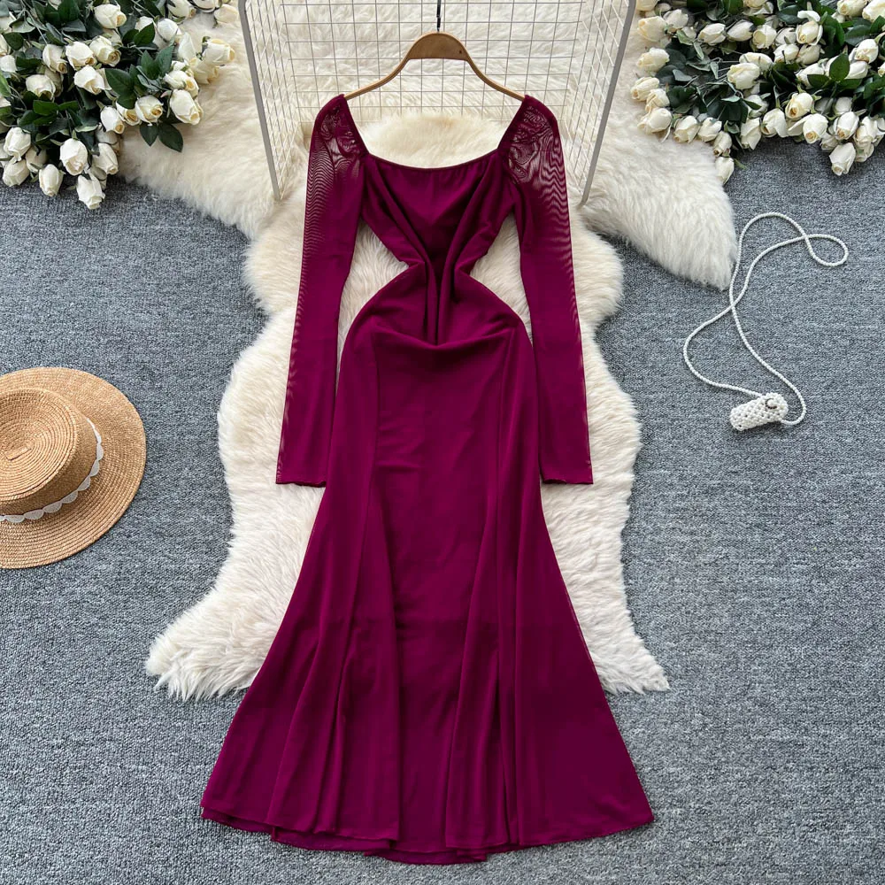 Chique vintage floral quadrado pescoço vestido elegante fada coreano moda outono festa roupas femininas