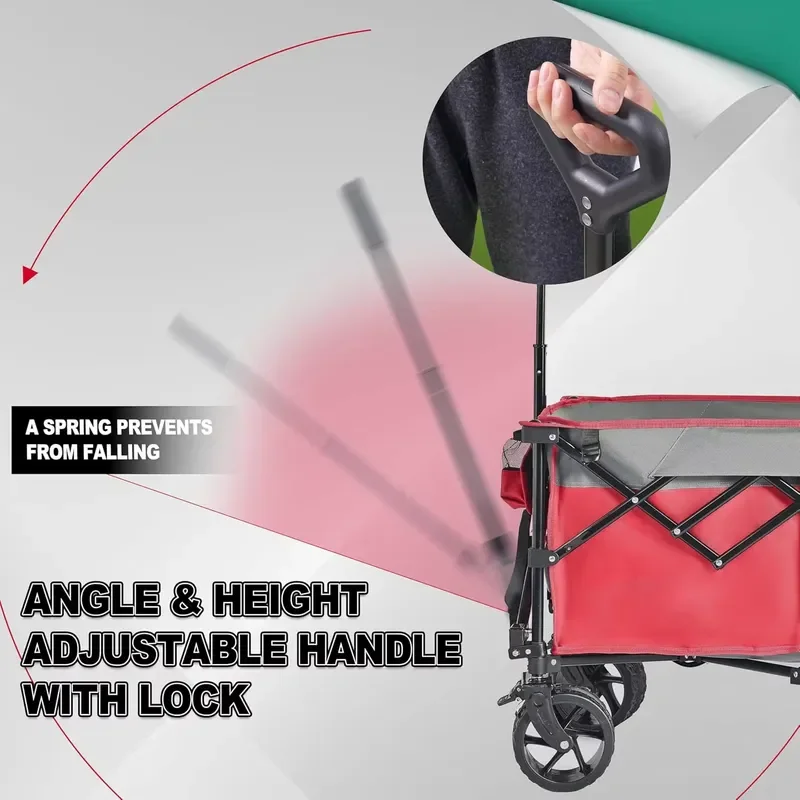 STLF Spacious Red Camping Wagon with Side Pockets Foldable Four-Wheel Design for Camping & Shopping Supplies OEM Available