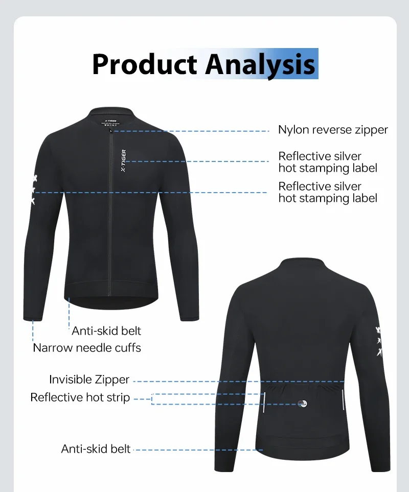 X-TIGER Radtrikot mit langen Ärmeln und Reißverschluss, Sport-Radtrikot für Herren, professionelle, figurbetonte Fahrradbekleidung, Herren-Radtrikot. – Detail 10