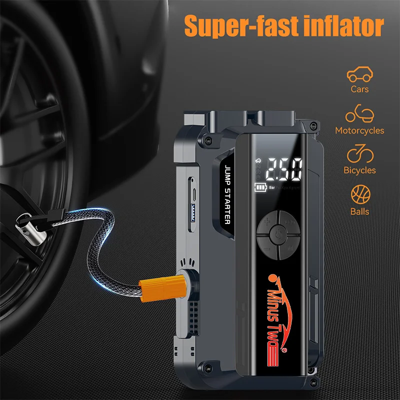12V Car Jump Starter 4 In 1 Car Wireless Tire Inflator Pump Air Compressor Power Bank Potable Battery Starting Fast Charging - Image 2