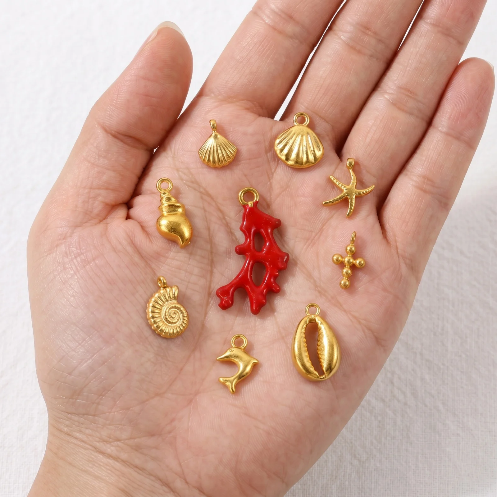 2pcs 304 Stainless Steel Ocean Charms Shell Starfish Dolphin 18K Gold Plated Pendants For DIY Necklace Earrings Jewelry Making